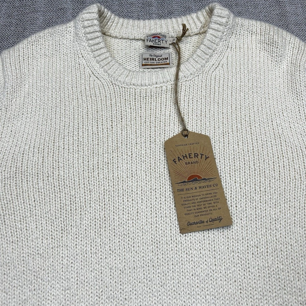 Faherty Brand Heirloom Crewneck Sweater Mens XXL Bone Organic Cotton Knit $268